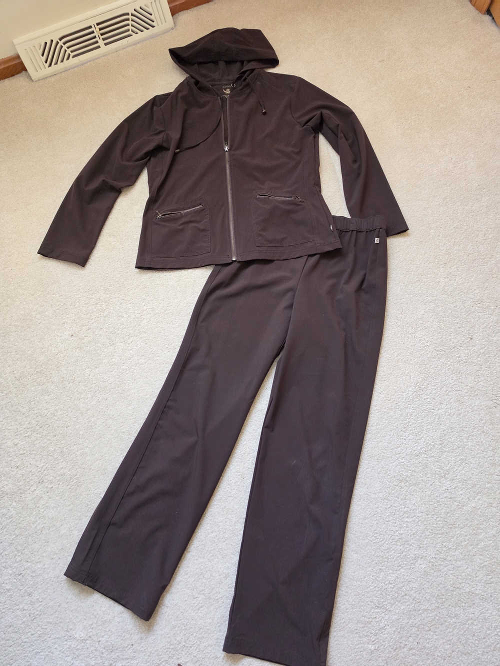 Women’s Small Casual Hooded Track Set - Dark Brown Elastic Waist Zenergy Chicos